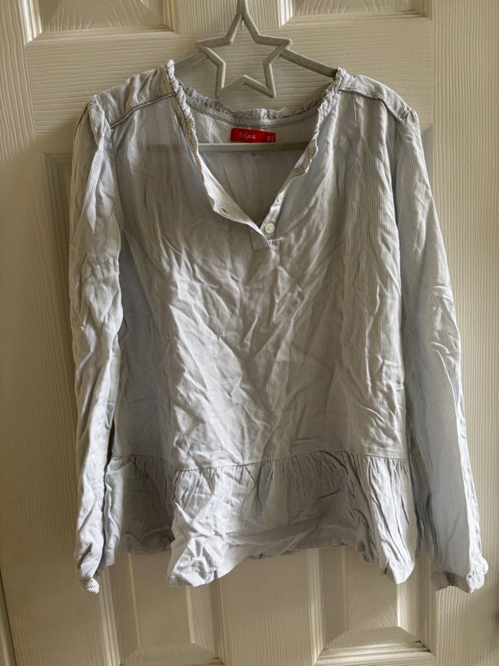 Light Blue Pinstripe Peplum Blouse